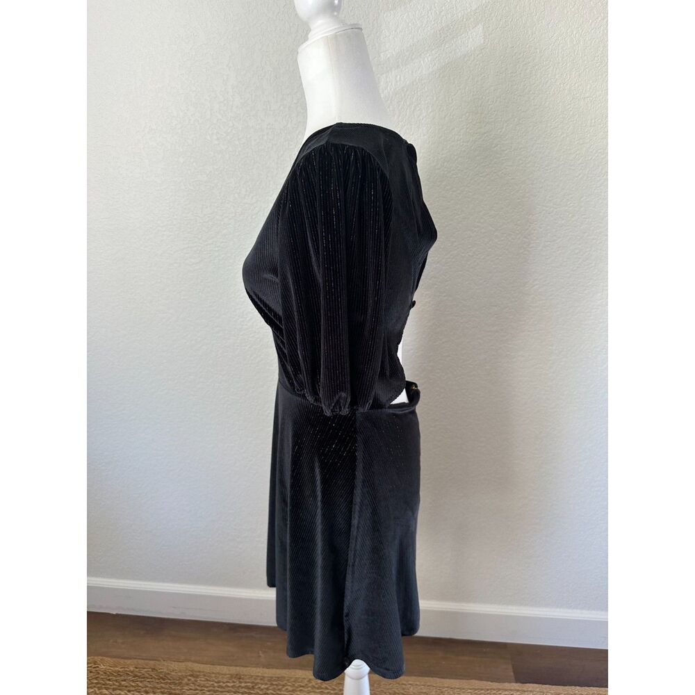 L*Space Velvet Metallic Stripes Black Puff Sleeve Mini Dress size Large - Picture 5 of 10